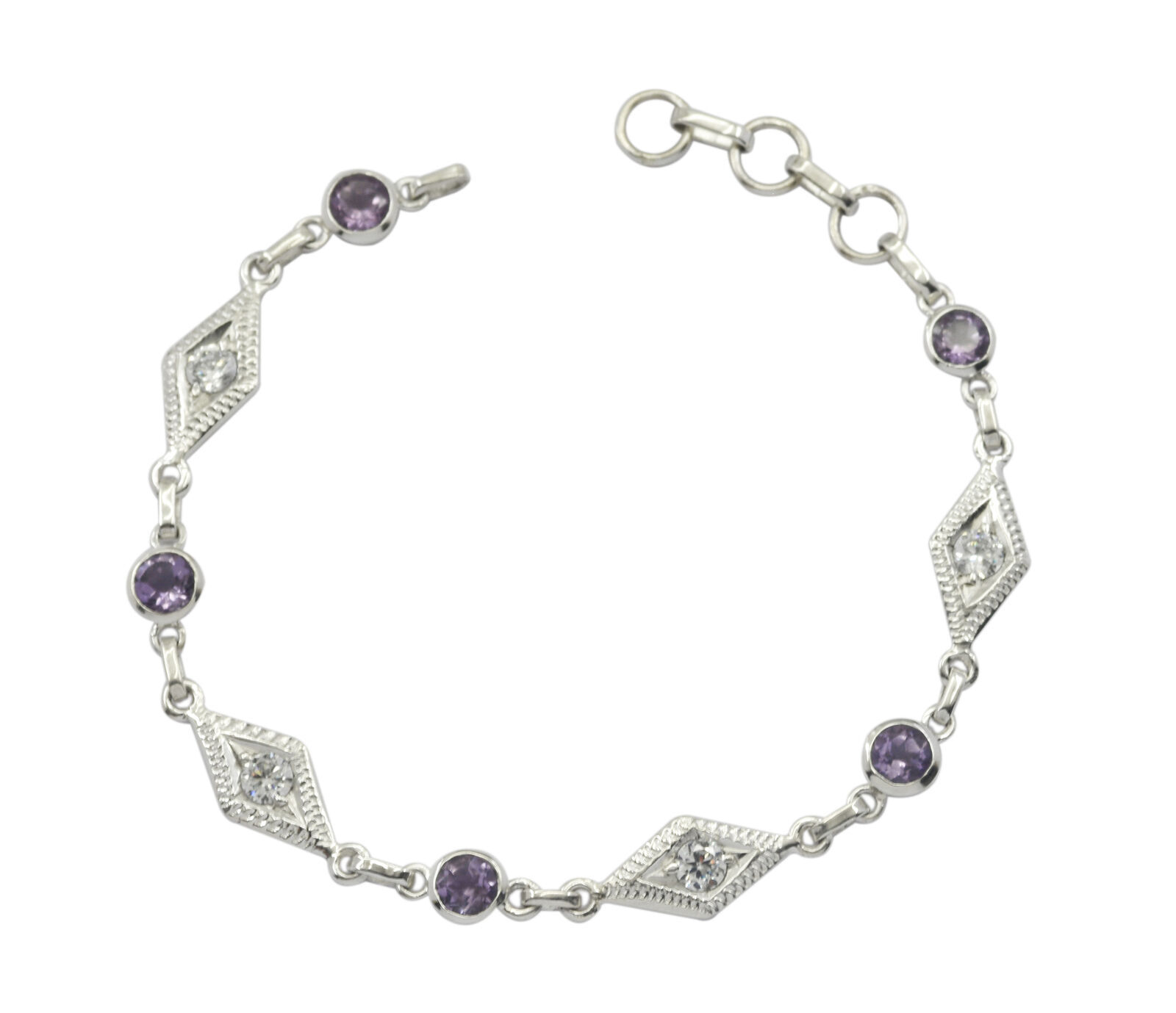 pleasing Amethyst 925 Solid Sterling Silver Purple Bracelet genuine usua... - $37.61