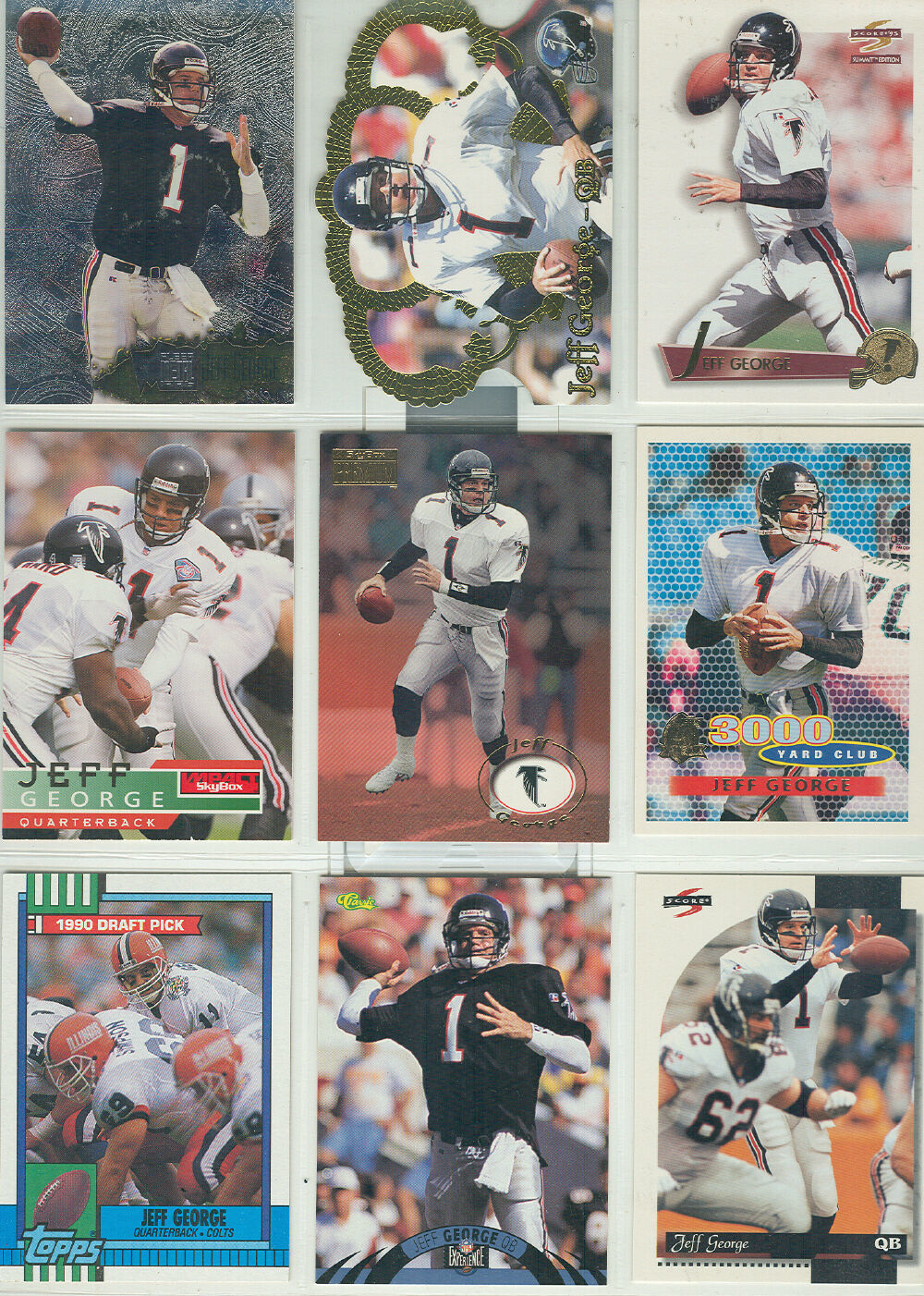 JEFF GEORGE  ATLANTA FALCONS, 9 FOOTBALL CARDS !  ROOKIE CARD ! - $1.69