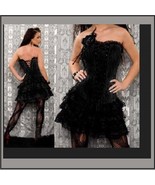  Black Satin Brocade Victorian Gothic Lace Up Bustier Corset W/ Lace Skirt  - £60.04 GBP
