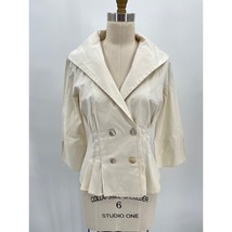 Finley Double Breasted Blazer Sz S White Stretch Cotton 3/4 Sleeve Pleated - £31.22 GBP