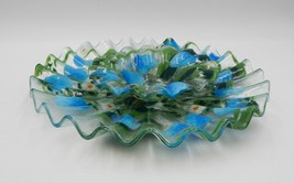 Sydenstricker Blue Strawberry Fused Glass Plate Bowl Ruffled Edge 2 PC S... - $39.99