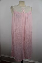 Vtg Movie Star M Pink Nylon Tricot Satin Nightgown Dress Lingerie Pleat ... - £28.28 GBP