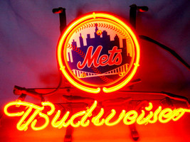 MLB NY New York Mets Budweiser Neon Light Sign 13&quot; x 8&quot; - £153.68 GBP