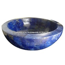 9&quot; Random Marble Fruit Serving Bowl Lapis Lazuli Inlay Stone Decor Gift M318 - £264.41 GBP