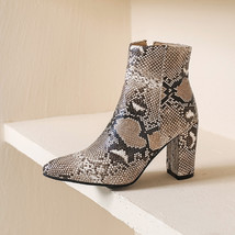 Boots Women Heels High Ankle Boots Print Shoes Female Shoes Ladies Python Print  - £62.30 GBP