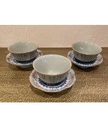 Japanese Kutani Porcelain Teacups Calligraphy Design Rice Grain Pattern ... - $99.00