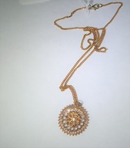 Necklace Chain Pendant Gold Tone Circle w/Center Setting 24&quot; Appx. Upcycled - $74.69 MXN