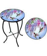 Patio Side Table Furniture End Accent Outdoor Black Glass Round Small Me... - £42.40 GBP