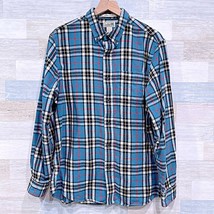 LL Bean Flannel Button Down Shirt Blue Black Plaid Slight Fitted VTG Mens Large - £30.60 GBP