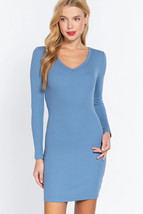 Women&#39;s Blue Long Sleeve V Neck Mini Rib Dress (S) - £16.22 GBP