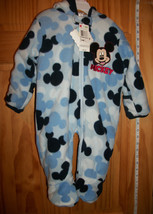 Disney Baby Clothes 6M-9M Mickey Mouse Hooded Pram Blue Footed Hoodie Outfit New - £22.77 GBP