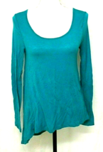 HEART &amp; HIPS BLOUSE SIZE LARGE TEAL BLUE LONG SLEEVED ASYMMETRICAL ROUND... - £7.56 GBP