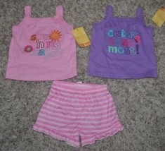 Girls Tank Top &amp; Shorts 3 Pc Set Carters Pink, Purple Striped-sz  12 months - $9.90