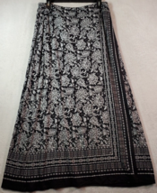 Liz Claiborne Long Maxi Skirt Women Medium Black White Floral Knit Elastic Waist - £16.84 GBP
