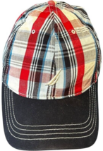 nautica kids 14-16 blue plaid cotton oxford hook &amp; loop adjustable hat - $14.87