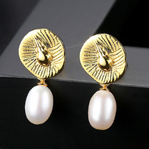 Small Conch Earrings S925 Silver Gold Plated Freshwater Pearl Ear Studs Style Ea - £24.72 GBP