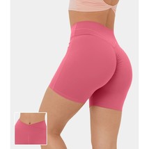 Halara Cloudful Fabric High Waisted Crossover Ruched Yoga Shorts 5&#39;&#39; Pink M - £15.34 GBP
