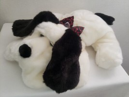 Kids of America Big Hound Dog Floppy  Plush Stuffed Animal White Black Heart Bow - £31.55 GBP