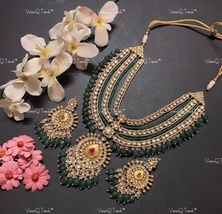 VeroniQ Trends-Traditional MultiLine Pachi Kundan Long Necklace with Green Beads - £278.58 GBP
