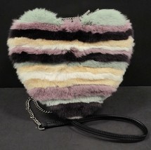Rebecca Minkoff Women&#39;s Heart Leather Striped Fur Trim Chain Strap Cross... - £61.08 GBP
