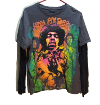 Jimi Hendrix Stone Free Psychedelic Gray Black Thermal Sleeve Guitar T-S... - $25.36