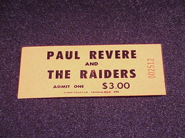 Paul Revere And The Raiders Unused $3.00 Ticket, no. 002512, Pat Mason - $7.95