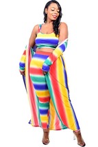 Plus Size Leggings Crop Top Cardigan 3 Piece Set Rainbow Print Fashion Q... - $19.99