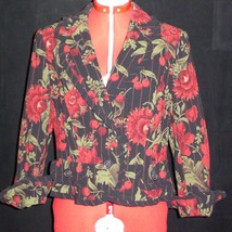 ESCADA Jacket Blazer Red Rose Floral Cherries Ruffles Wool Size 40 (US 10) - £116.73 GBP