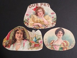 Cigar Advertising Gold Embossed Label Trimmed Beautiful Girls Pearls Lot (Qty 3) - £23.59 GBP