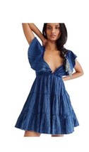 $140 Free People Blue Undone 100% Cotton Flouncy Tiered Minidress Size U... - £61.71 GBP