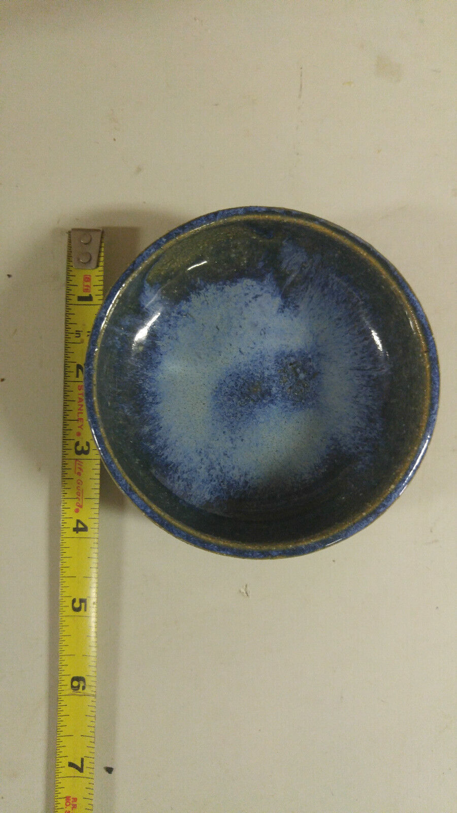 JK Handmade Clay Pottery Bowl Ring Dish Blue White Swirl Glazed - $14.99