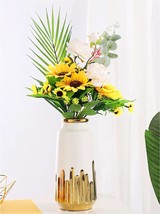 White Gold Ceramic Flower Vase Modern Decorative Vase Handmade Gold-Tone-Mouth - £31.41 GBP