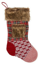 Christmas Stocking Tartan Plaid Fair Isle Faux Fur Cabin Lodge Rustic Pa... - £19.26 GBP
