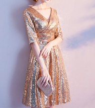 Gold Midi Sequin Dress Gown Women Custom Plus Size Sequin Gold Dress image 6