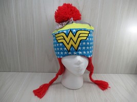 Womder Woman Girls Youth one size winter knit beanie hat cap off red blue - £7.11 GBP