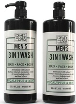 2 Count Dead Sea Collection Men&#39;s 3in1 Face Body Hair Eucalyptus Mint 33.8Fl oz - £21.32 GBP