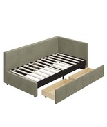 Twin Modern L-Shape Daybed: Green Corduroy, Corner Storage Drawers - €315,89 EUR Twin Modern L-Shape Daybed: Green Corduroy, Corner Storage Drawers - €315,89 EUR