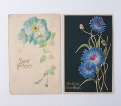 Edwardian Vintage Blue Floral Embossed Postcard Lot Of 2 Used 1907 - $5.95