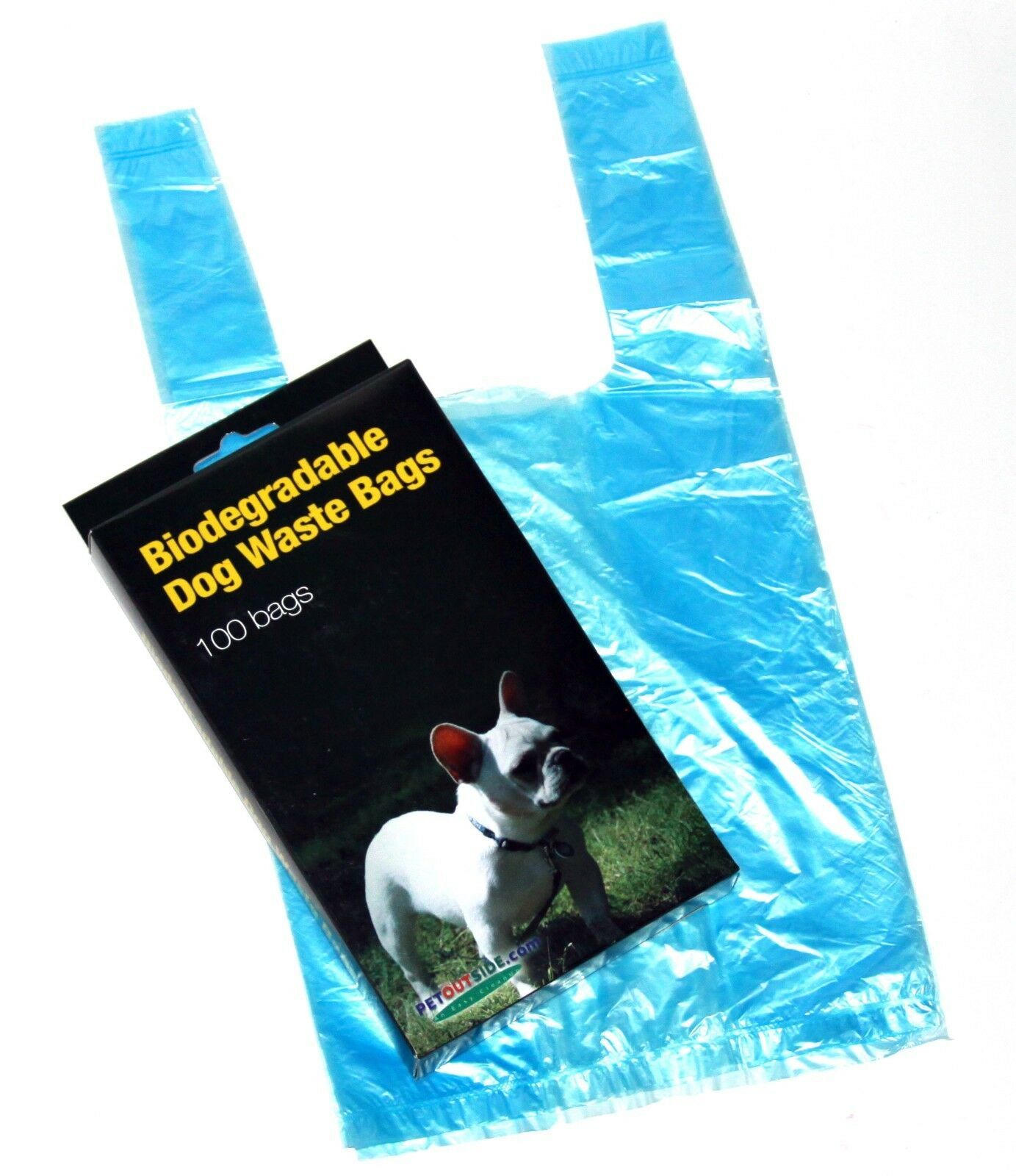 100 DOG PET WASTE POOP BAGS WITH HANDLES Blue by Petoutside Made In USA - $4.99