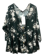 BloomChic Dark Green White Roses Size 18 20 Waist Pleated Long Sleeve NWT - £19.34 GBP