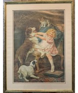 Kiss &amp; Be Friends Rough Collie Girl Kitten Large Framed Print Hanging Wa... - £46.43 GBP