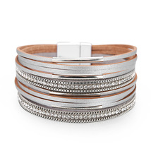 Amorcome Multilayer Leather Wrap Bracelet Handmade Braided Chain Metal Bar Cuff  - £11.23 GBP