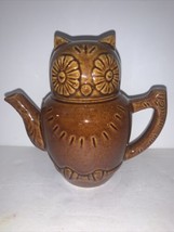Vintage Glaze Owl Small Ceramic Teapot With Lid Personal Teapot Brown Owl Design - £10.25 GBP