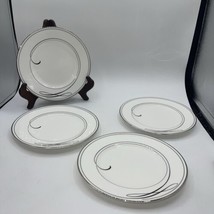 Waterford Ballet Ribbon 8&quot; SALAD/DESSERT Plates WHITE/PLATINUM Trim Set Of 4 - £33.96 GBP