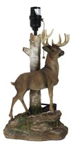 Rustic Country Grand Elk Stag Deer By Birch Tree Desktop Table Lamp With... - $76.99
