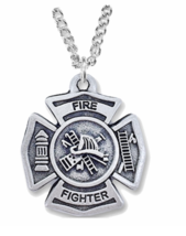 Pewter Fire Fighter Maltese Shield Medal Necklace And Chain - £63.94 GBP