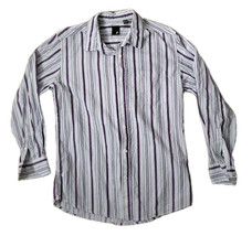 JF J.Ferrar Button Shirt Men L Large 16-16.5 100% Cotton Long Slve Purple Stripe - £6.68 GBP