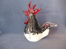 Vintage Art Glass rooster chicken figurine hand blown speckled French country - £23.38 GBP