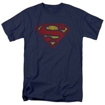 Superman Classic Logo Crackled Design Men&#39;s T-Shirt Blue - $29.98+