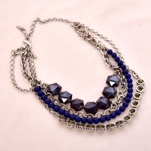 Lia Sophia Multi strand Necklace  Bead Charm Silver Blue with Extender - £16.77 GBP